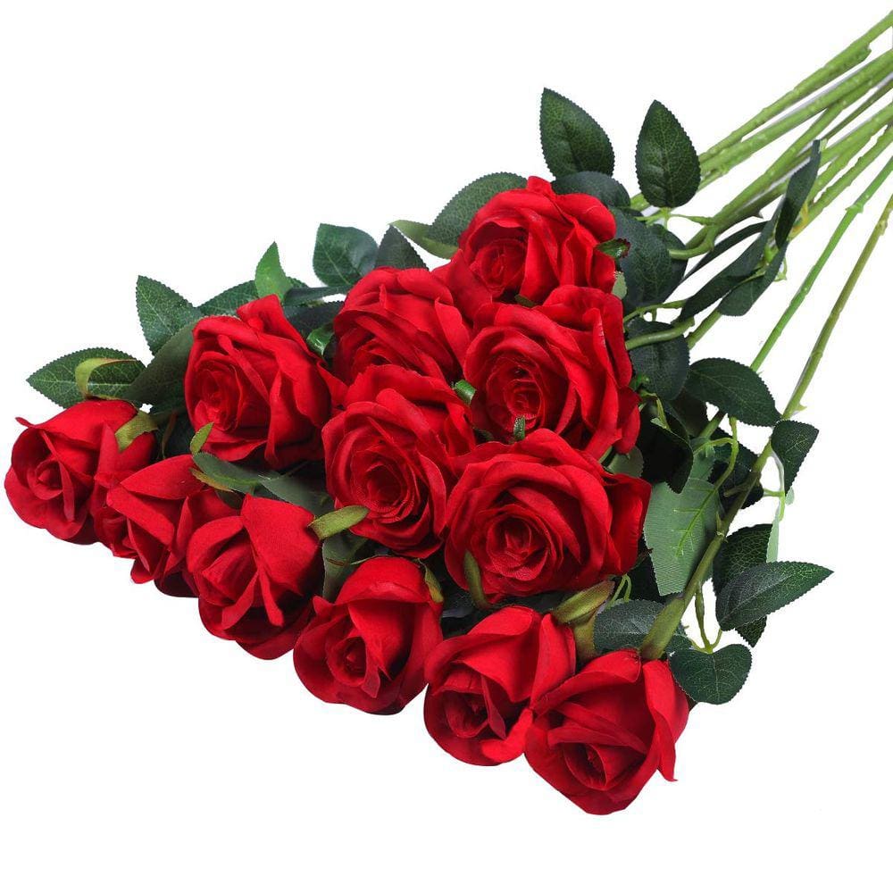 Buquê de flores de seda artificial Hawesome Roses, 12 unidades (A-Red)