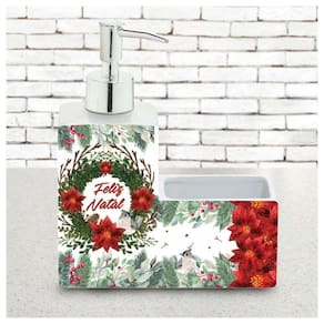 Dispenser Sabonete Liquido Natalino Com Porta Esponja 18,5cm