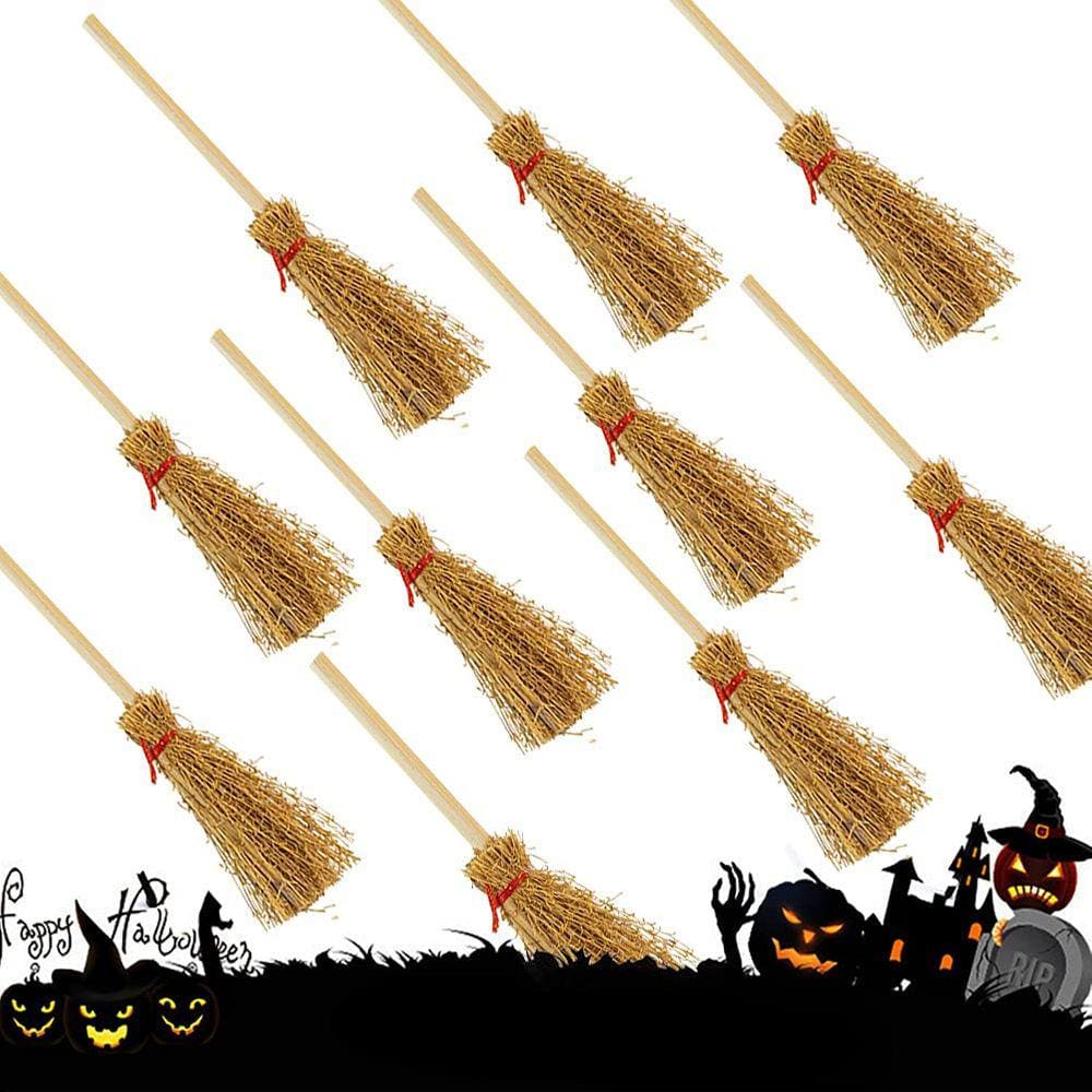 Vassouras de palha artesanais em miniatura, 30 unidades para decoração de festas de Halloween
