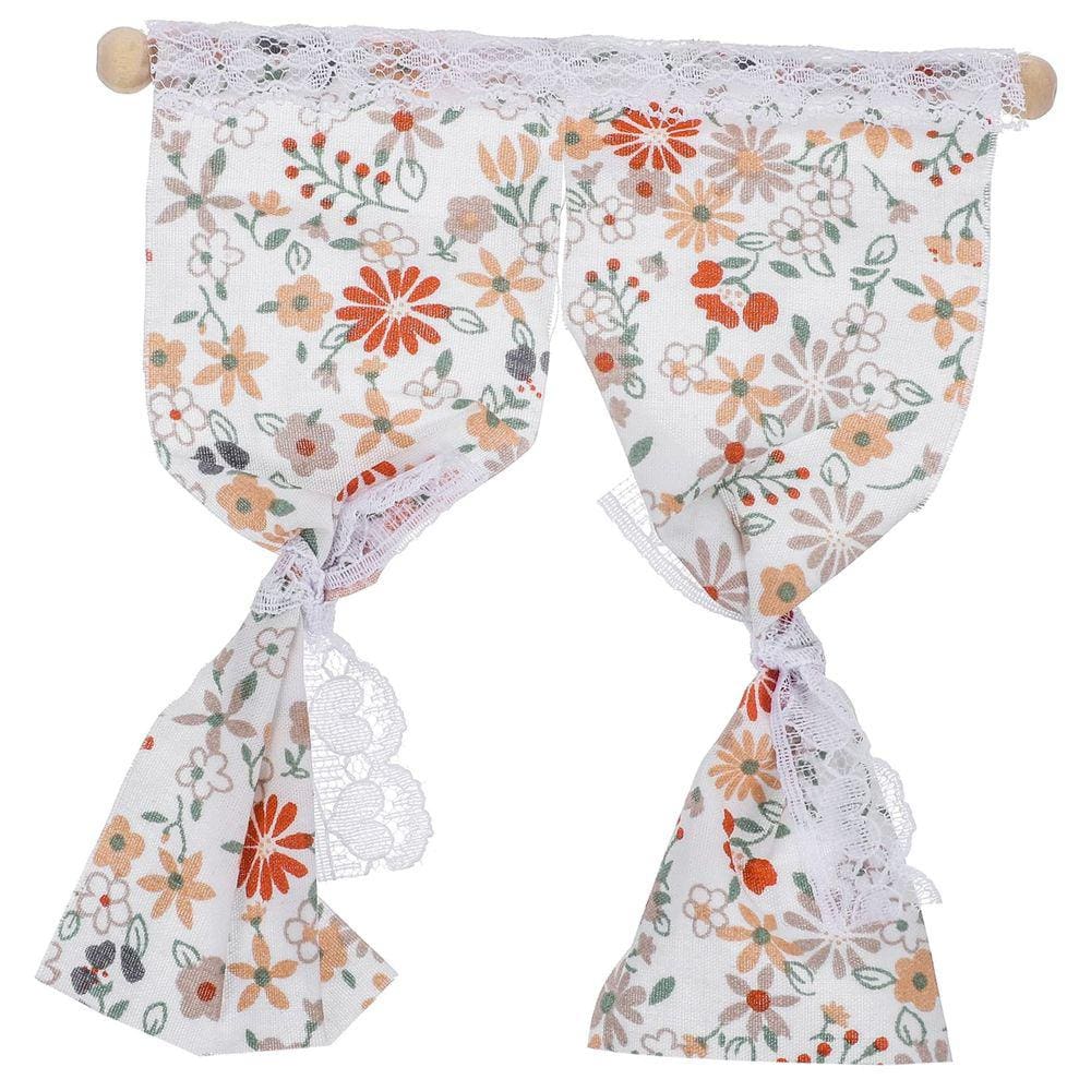 Cortina de casa de bonecas TOYANDONA, mini tecido branco com design floral