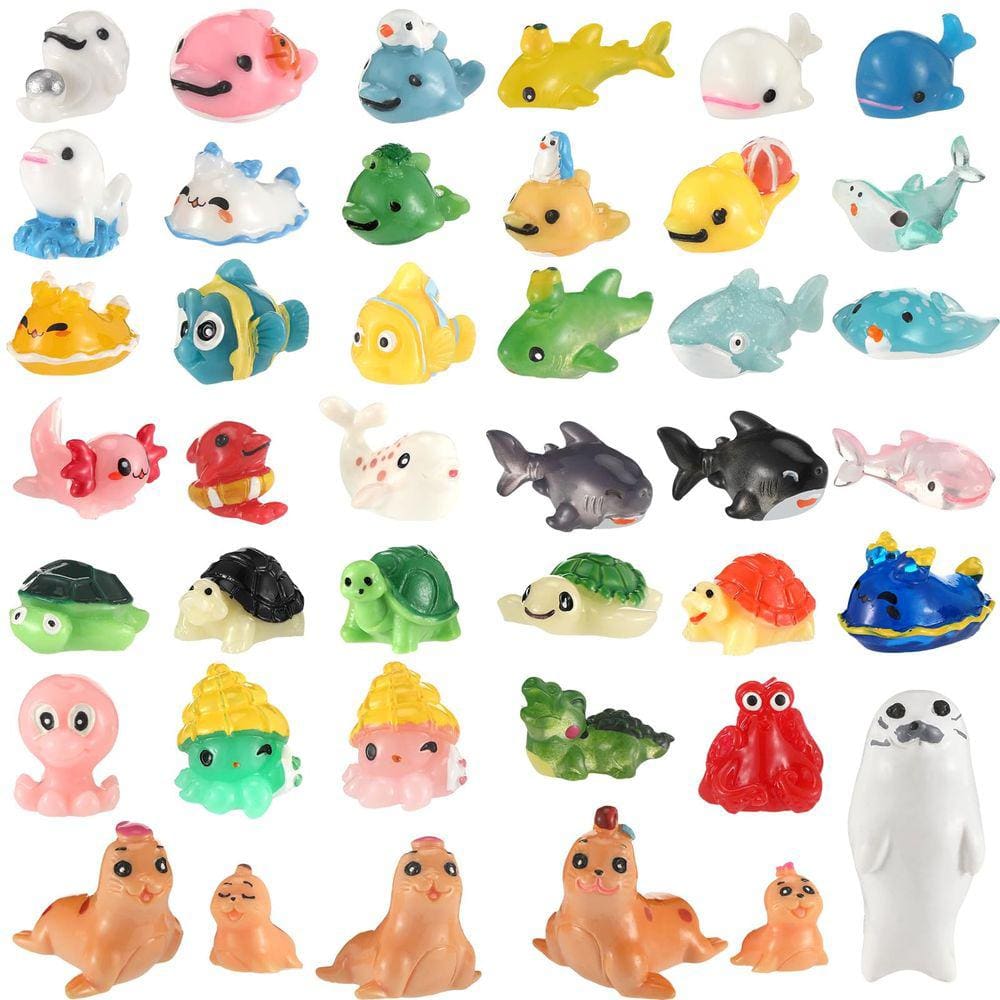 Mini estatuetas de animais oceânicos de resina Lenwen, 40 unidades para bronzear peixes