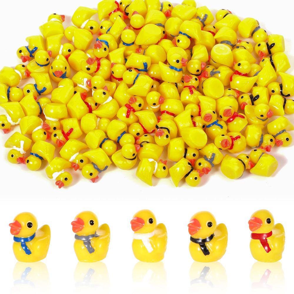 Decoração de patos de resina XIHIRCD Mini Yellow 100 unidades com cachecol