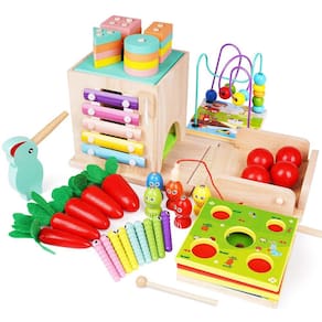 Activity Cube Agirlgle 9 em 1 de madeira para crianças Montessori