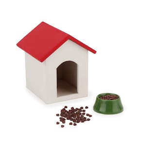 Casa de cachorro em miniatura Cutemini, escala 1:12 com tigela e comida