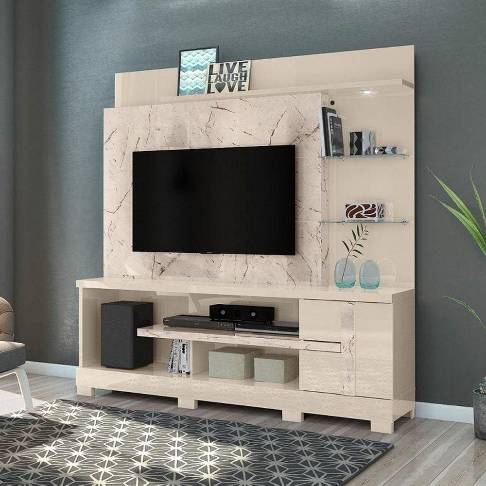 Estante Alan para TV de até 55 polegadas COM PÉS - CALACATA / OFF WHITE - Madetec