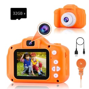 Câmera infantil PROGRACE 2023 Dual Selfie 12MP 1080P 32GB Laranja