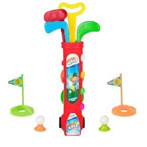 Conjunto de tacos de golfe Liberry Kids com carrinho de golfe, 3 tacos, 6 bolas, 2