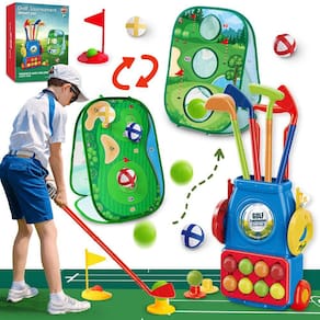 Conjunto de golfe VATOS para crianças com prancha de golfe, carrinho, tacos e 14 bolas