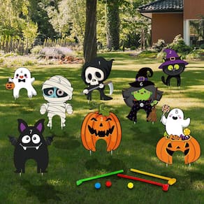 Conjunto de placas de jardim para jogos de golfe de Halloween Capoda, 8 peças com tacos