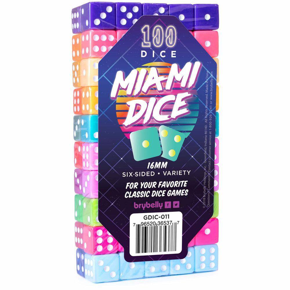 Dice Brybelly Miami Retro 80s, 6 lados, 16 mm, pacote com 100