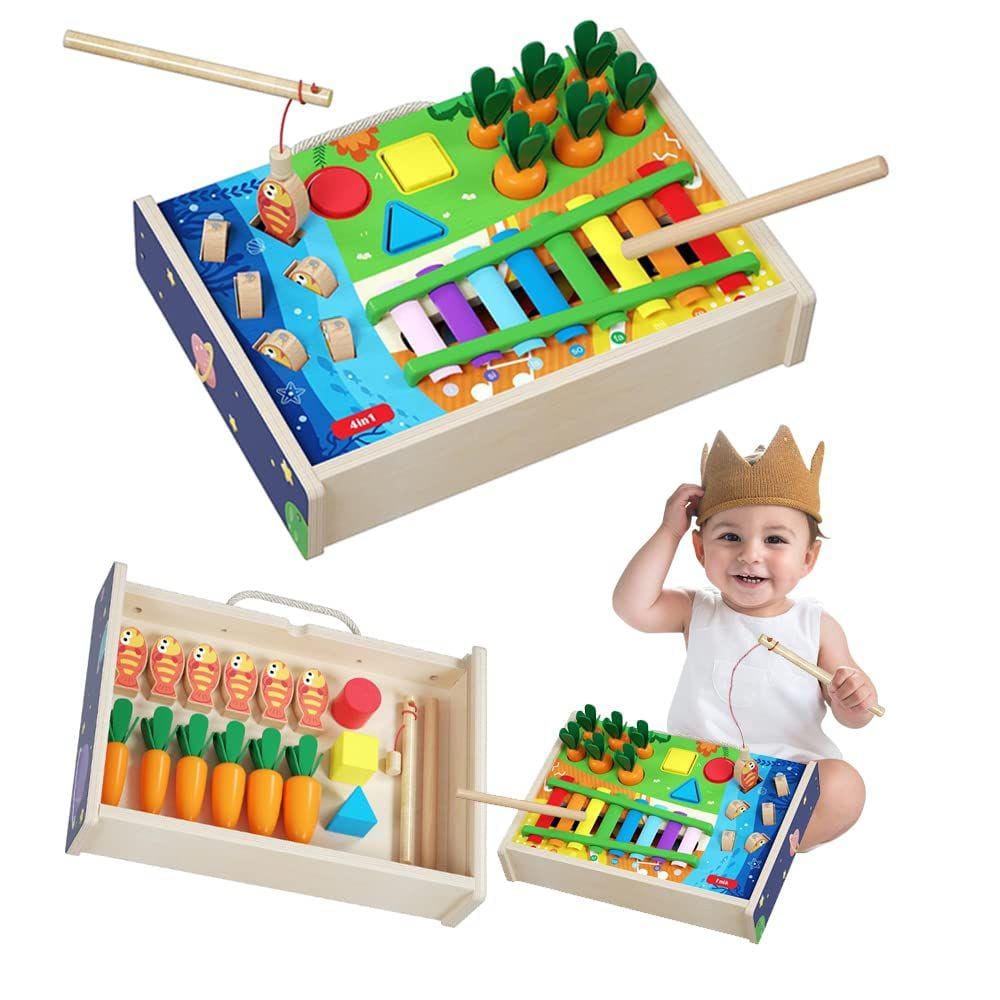 Brinquedo Hammering Pounding XUANYUQL Montessori de madeira 4 em 1