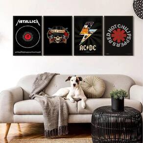 Kit 4 Quadros Bandas De Rock 24X18Cm
