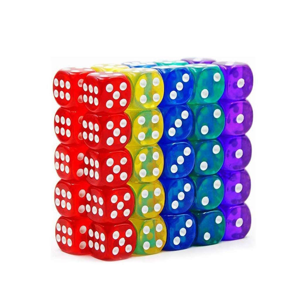 Conjunto de dados de jogo IALNAI, pacote com 50, 14 mm, translúcido e sólido, de 6 lados