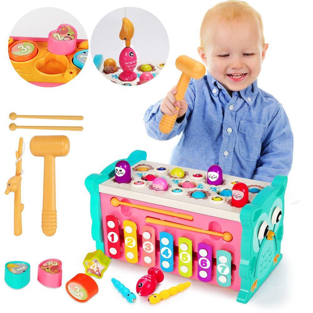 Brinquedos Montessori Hammering Pounding Qirptey 8 em 1 1-2 anos