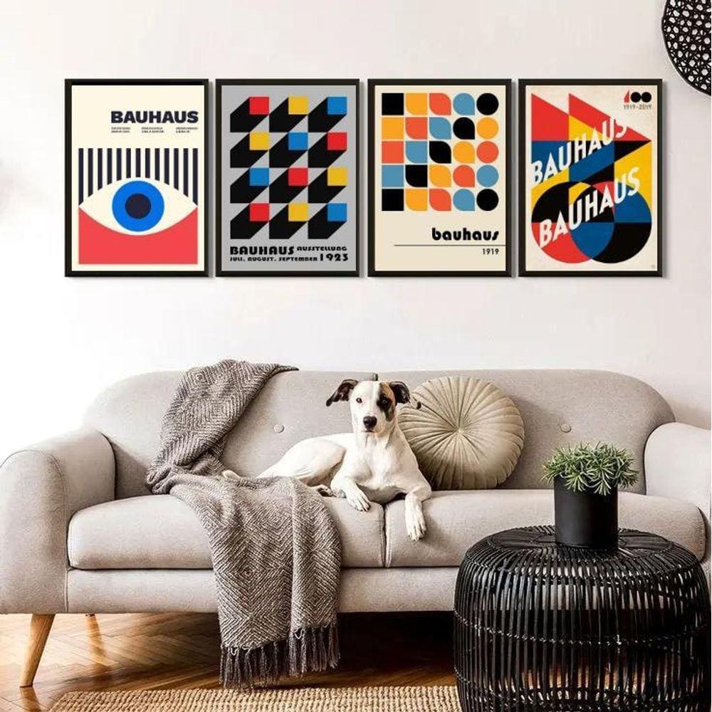 Kit 4 Quadros Abstratos Posters Bauhaus 45X34Cm