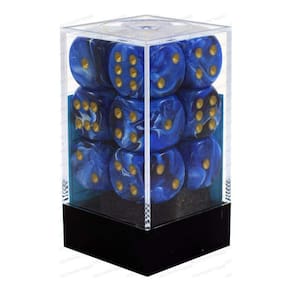 Conjunto de dados Chessex Vortex Blue com ouro 16 mm d6 (12)