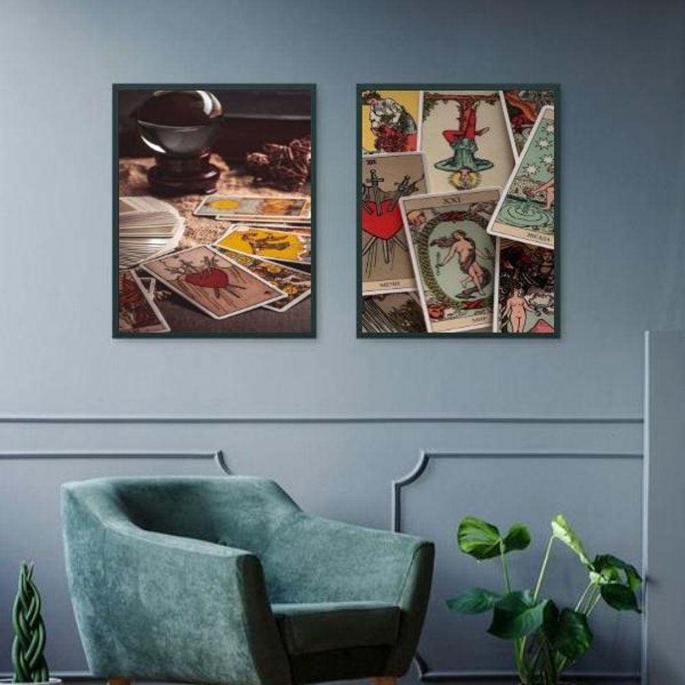 Kit 2 Quadros Cartas De Tarot 33X24Cm - Com Vidro