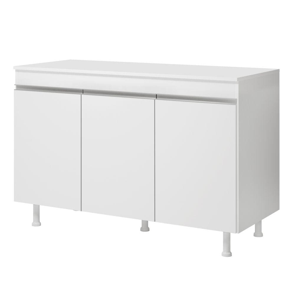 Balcão Buffet Gabinete de Cozinha Lux 120cm 100% MDF Com Tampo 03 Portas Branco - Desk Design