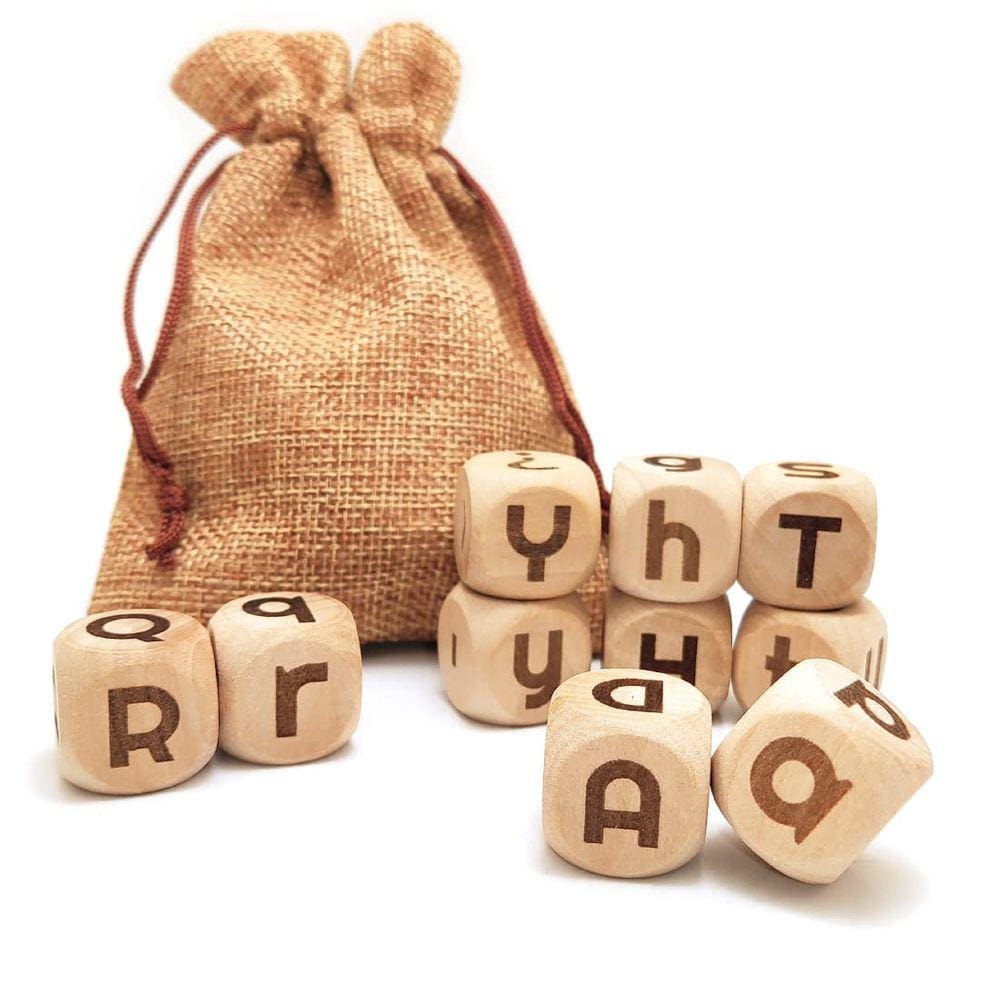 Conjunto de dados Hometu, 10 peças, letra inglesa de madeira de 20 mm com bolsa