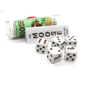 Jogo de dados Koplow Games Moose com 5 dados e tubo de armazenamento