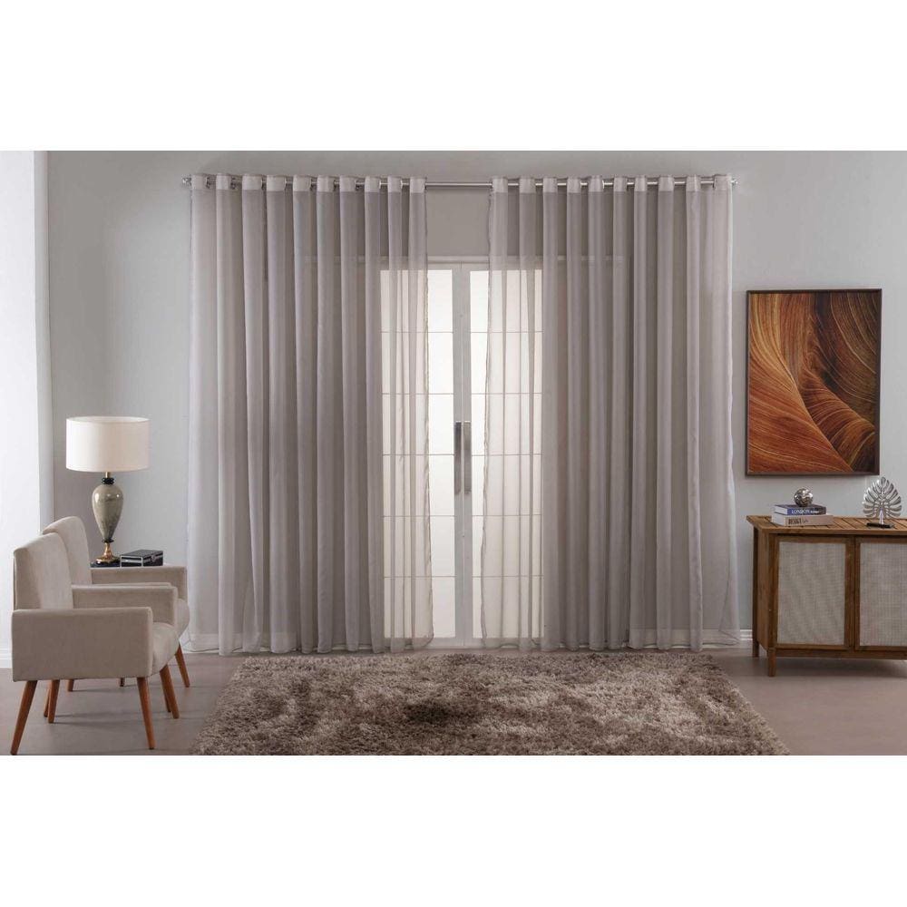 Cortina Sala Quarto Voal Liso Delicate 500X2,50 Transparente