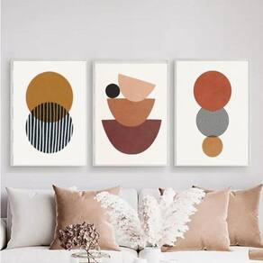 Kit 3 Quadros Sala Minimalistas Marrons 24X18Cm - Com Vidro