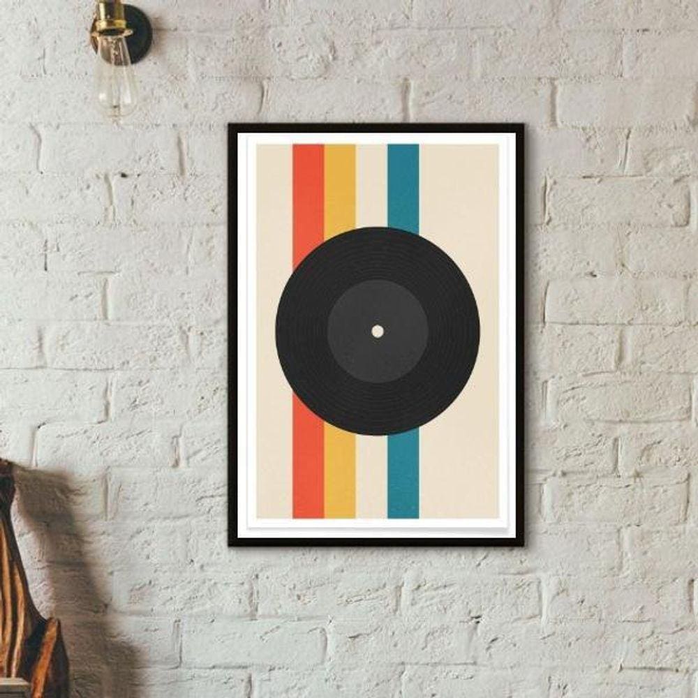 Quadro Vintage Music Poster - Record 33X24Cm - Com Vidro
