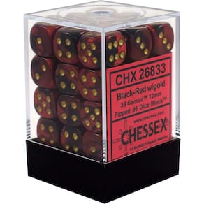 Dice Chessex Gemini opaco preto-vermelho com ouro 12 mm (36)