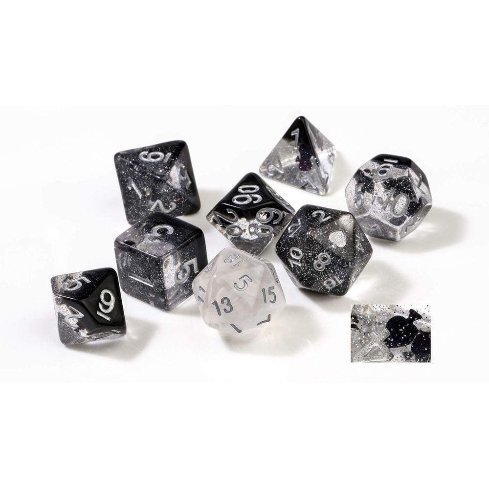 Conjunto de dados RPG Sirius Dice Spades Black Clear Resin 16 mm (7)