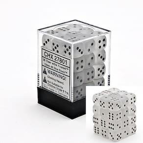 Conjunto de dados Chessex D6 Frosted 12 mm, seis lados (36), transparente/preto