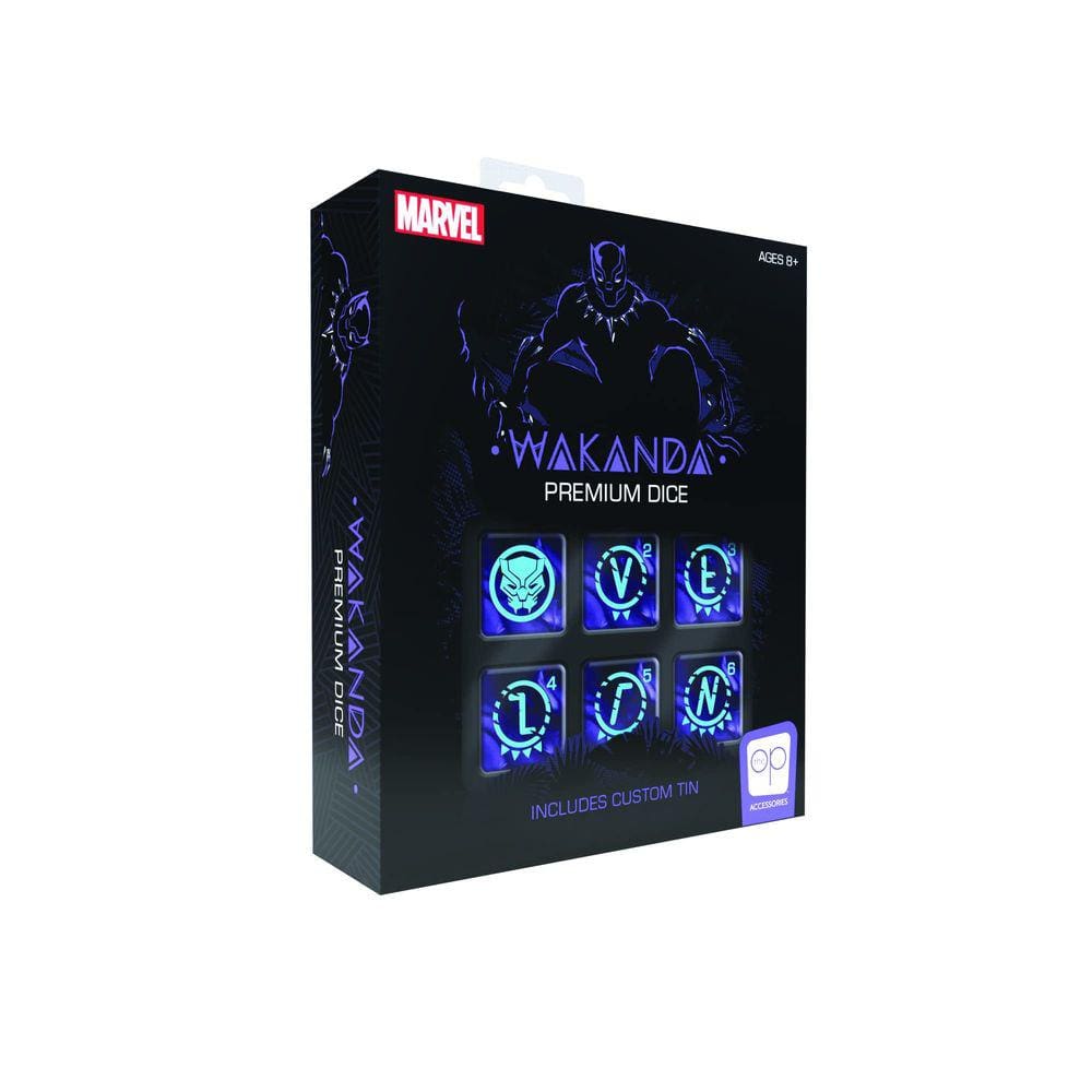 Conjunto de dados USAOPOLY Marvel Black Panther com tampa de lata colecionável