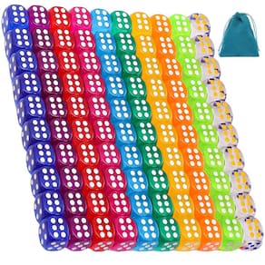 Conjunto de dados UHBYJM 100 peças, 6 lados, 12 mm, acrílico translúcido
