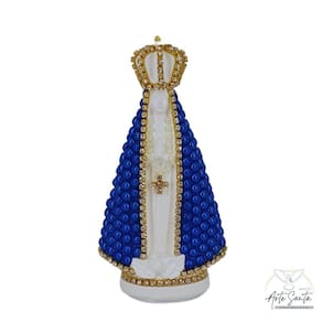 Nossa Senhora Aparecida De Gesso Com Pérolas De 12Cm Azul