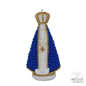 Nossa Senhora Aparecida De Gesso Com Pérolas De 12Cm Azul
