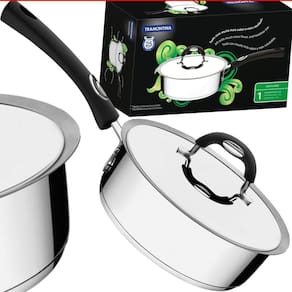 Frigideira Inox Fundo Triplo Cabo Silicone Tampa 20 cm 2,1L Duo