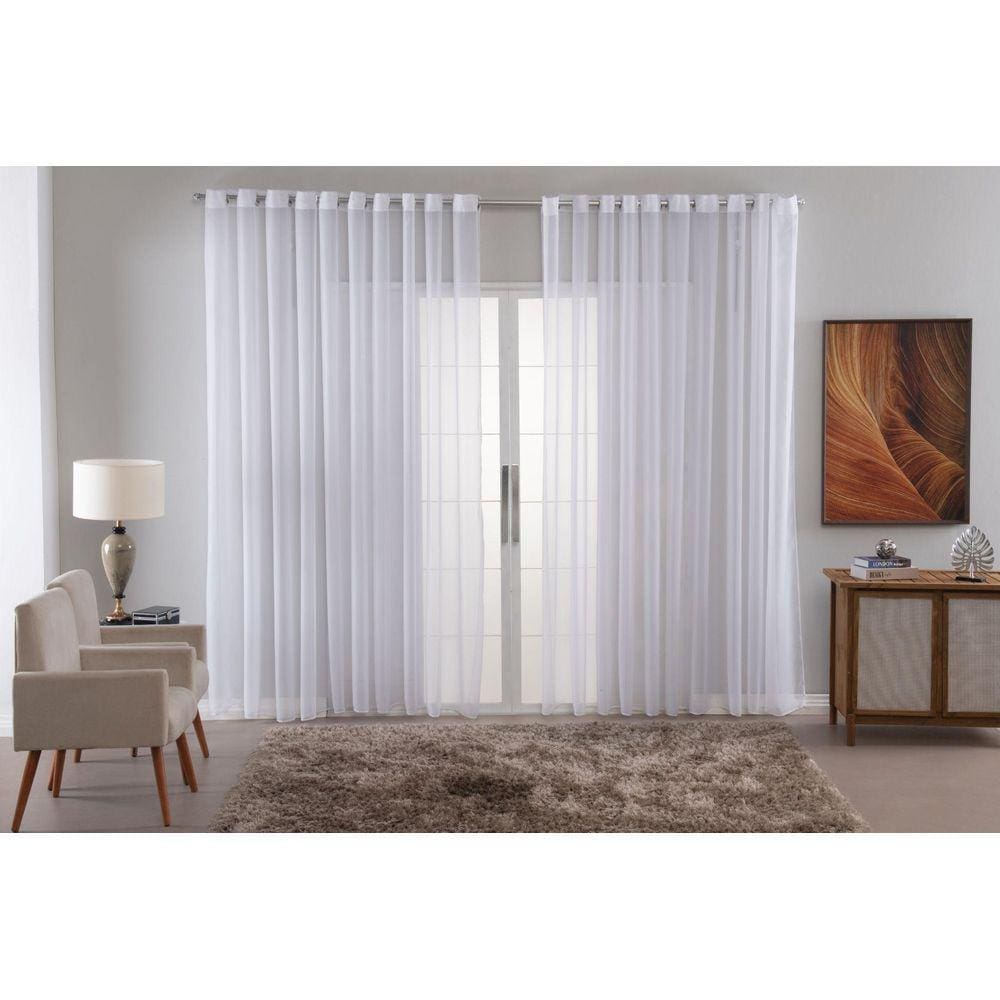Cortina Sala Quarto Voal Liso Delicate 600X250 Transparente