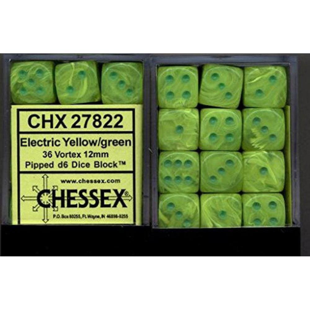 Conjunto de dados Chessex Vortex Marble Electric Yellow w/ Green 12mm