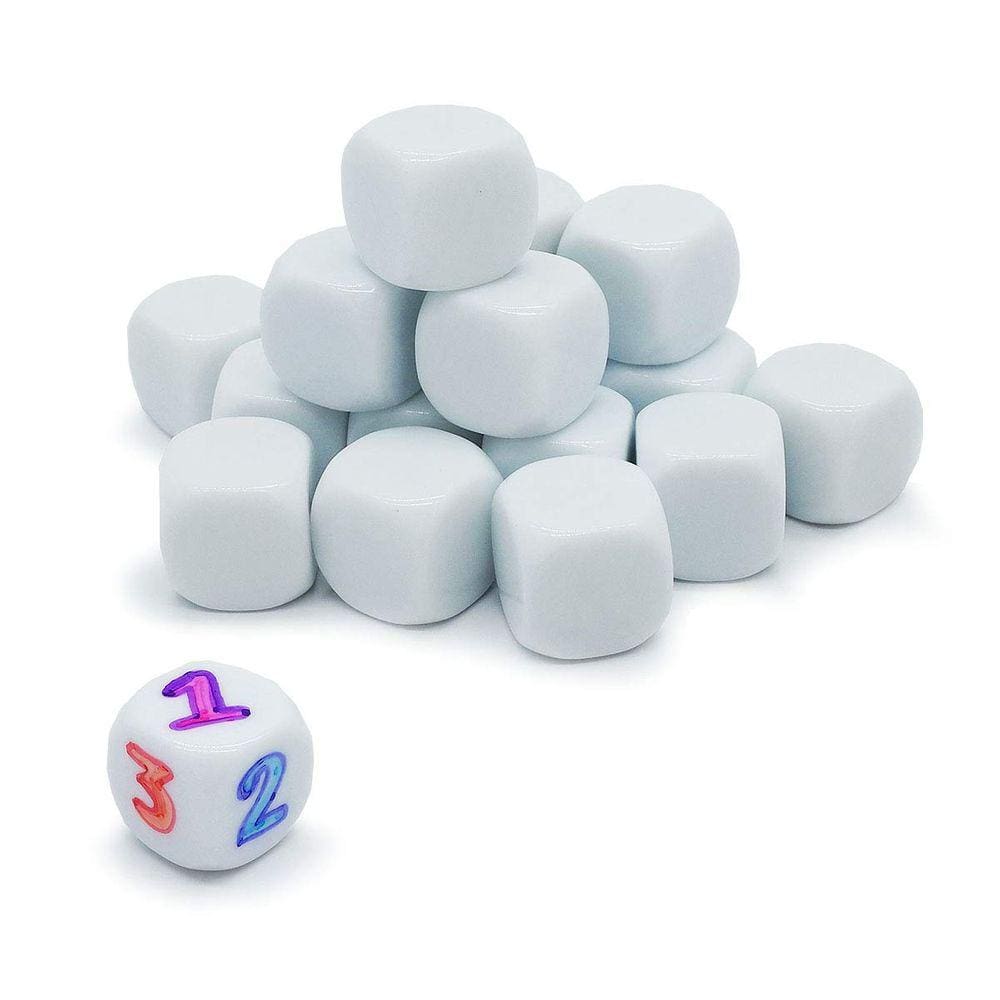 Dados brancos em branco de 20 mm para jogos de tabuleiro, ensino e bricolage (18 Pa)