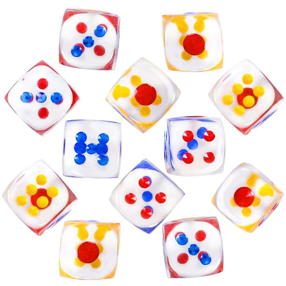 Conjunto de dados ArtCreativity transparente de 6 lados com 2,54 cm e colorido