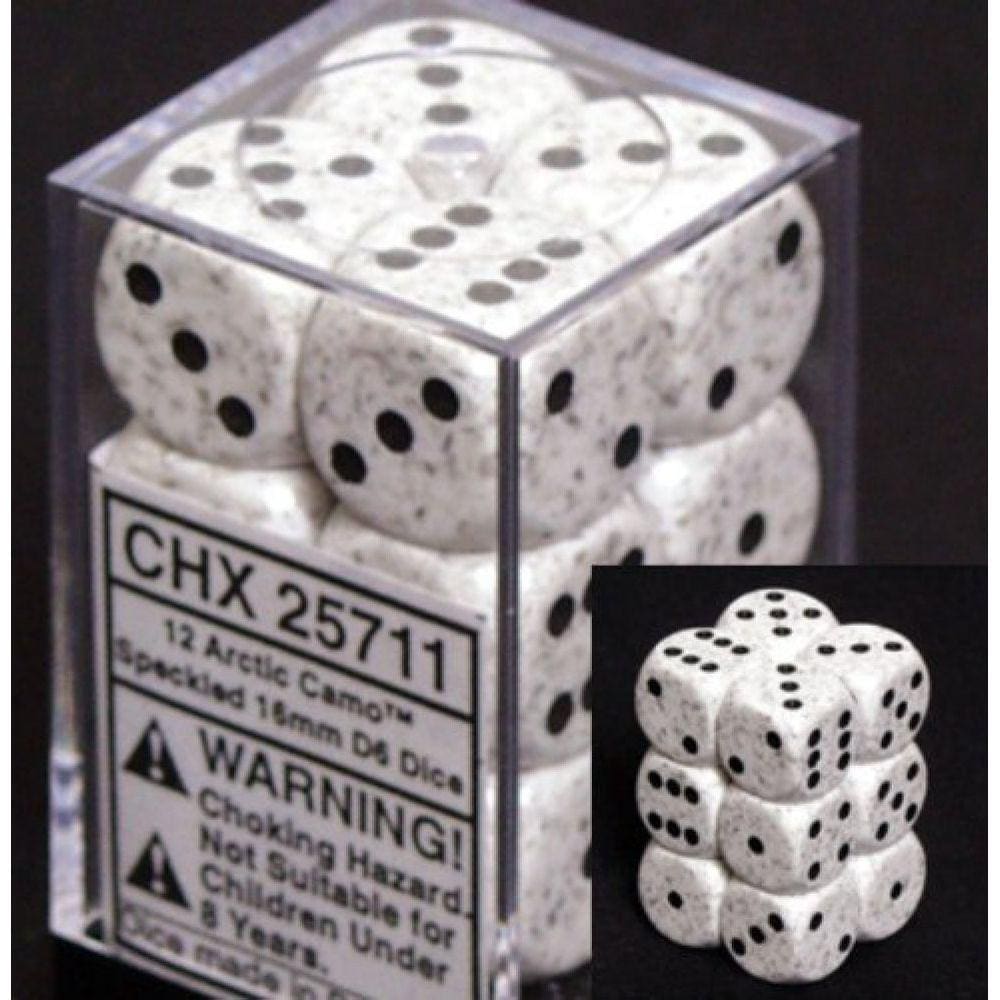 Conjunto de dados Chessex Arctic Camo Speckled d6 16mm (12 peças)