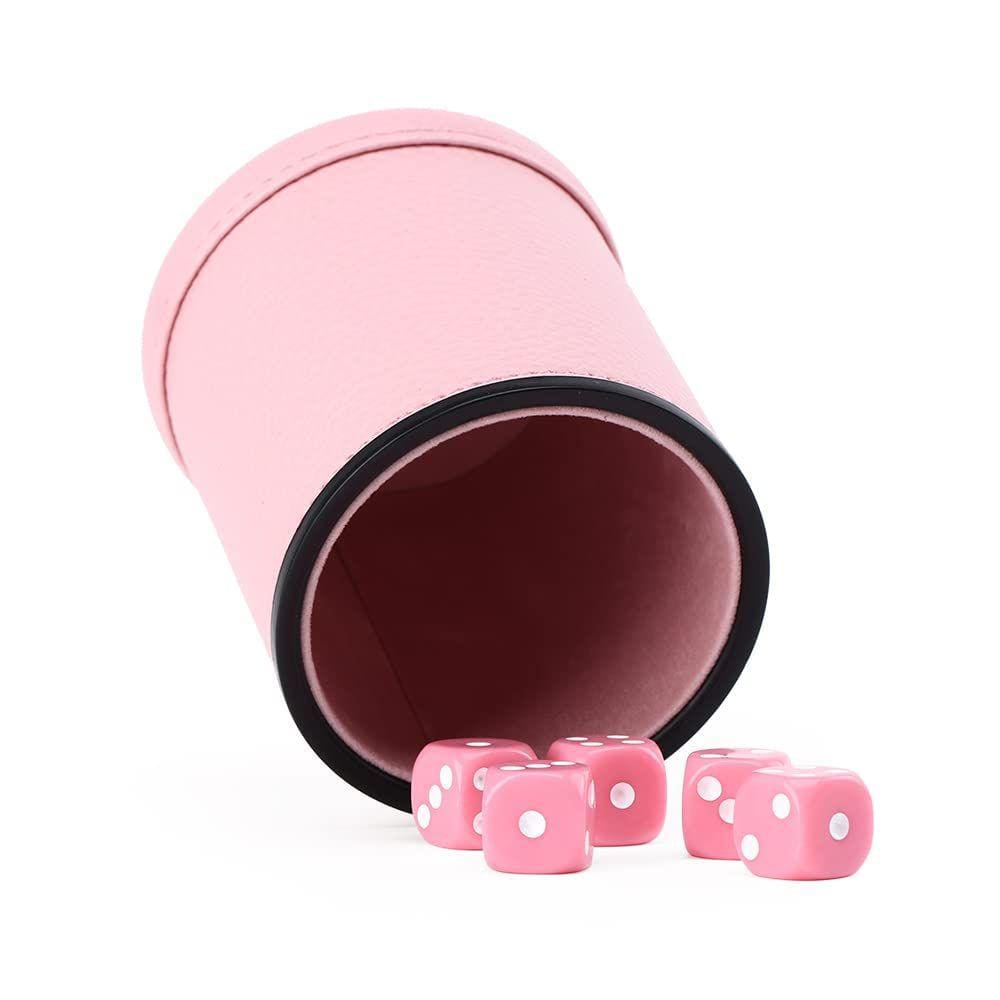 Copos de dados em couro rosa Achidane com 5 dados rosa
