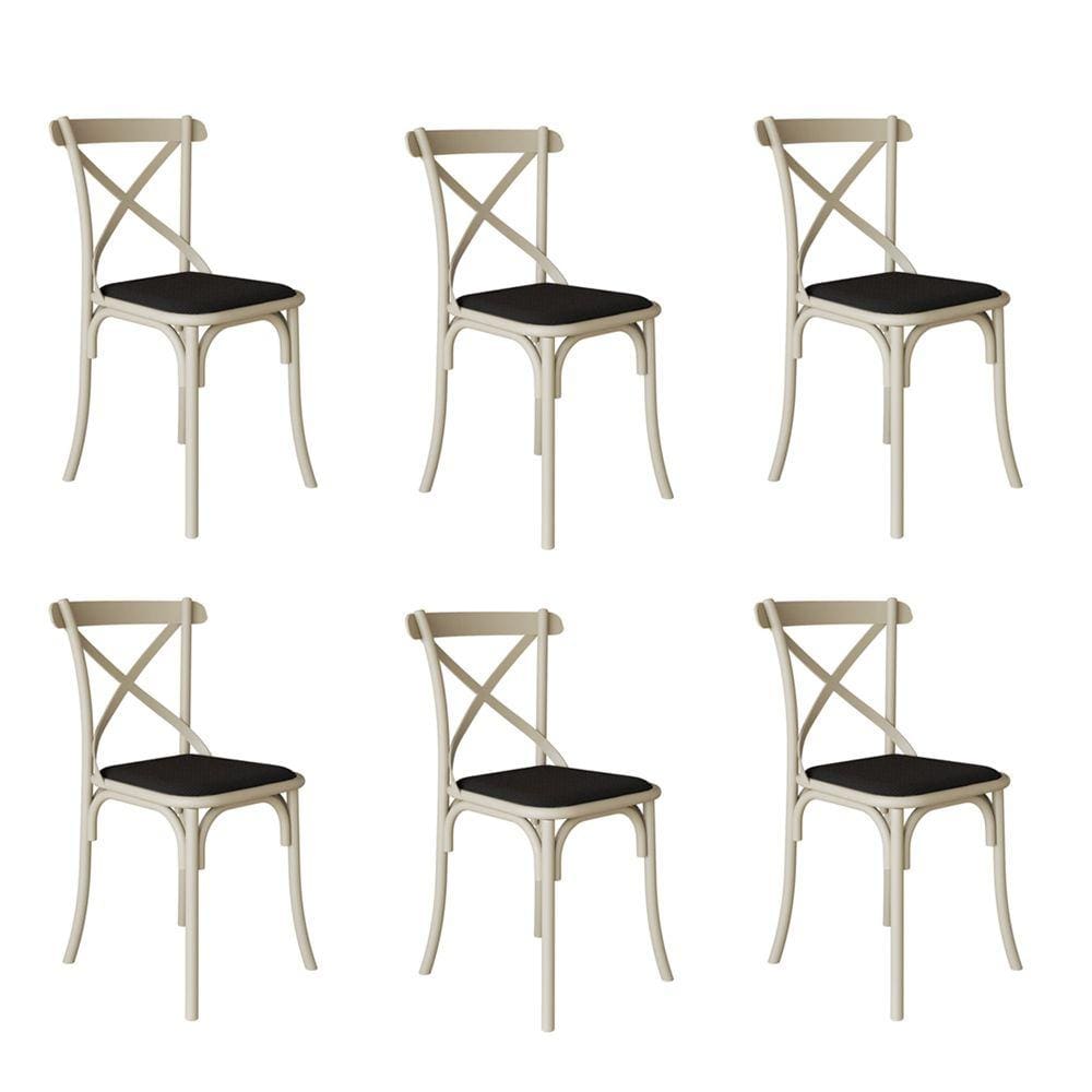 Kit 6 Cadeiras Katrina Assento Corano Preto Aço Off White