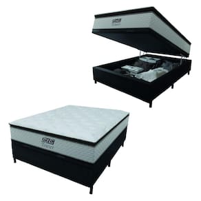 Cama Box Baú Casal Colchão Molas Ensacadas Tower 138x188x75cm Branco/Preto Gazin - Suporta até 120kg por Pessoa