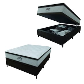 Cama Box Baú Casal Colchão Molas Ensacadas Tower 138x188x75cm Branco/Marrom Gazin - Suporta até 120kg por Pessoa