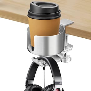 Porta-copos de mesa Meekakee 2 em 1 com suporte para fone de ouvido prateado