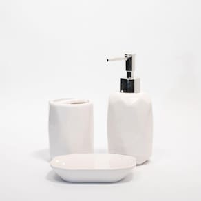 Kit Jogo De Banheiro Branco Em Cerâmica 3 Peças