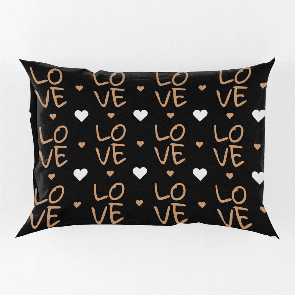Porta Travesseiro Fronha Avulsa Golden Love 70cm x 50cm - Estampa Digital Moderno Decorativo Corações Dourado