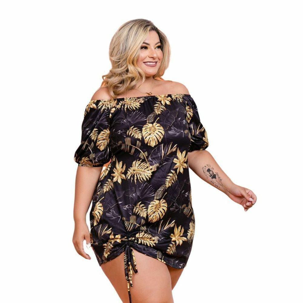 Vestido Plus Size Feminino Curto Estampado Ombro a Ombro 0378