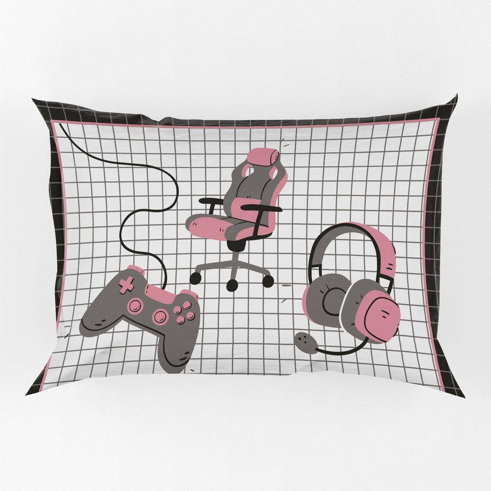 Porta Travesseiro Fronha Avulsa Game Streamer 70cm x 50cm - Estampa Digital Juvenil Infantil Decorativo Gamer Geek Nerd