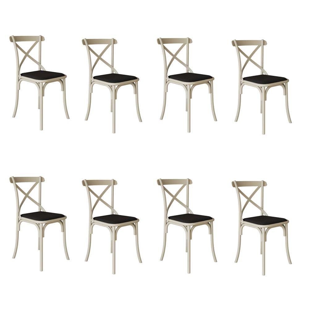 Kit 8 Cadeiras Katrina Assento Corano Preto Aço Off White